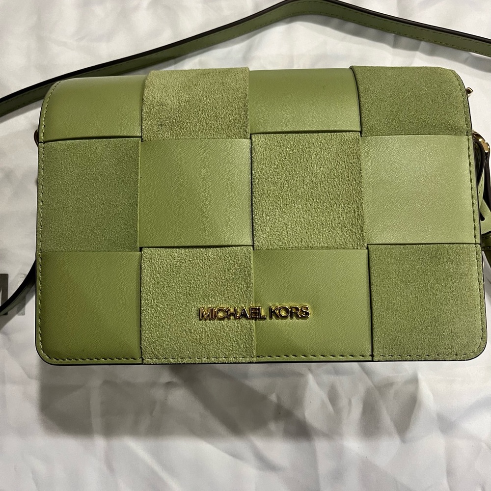 Michael Kors Mercer Small Woven Faux Leather and Suede Crossbody Bag Purse NWT
